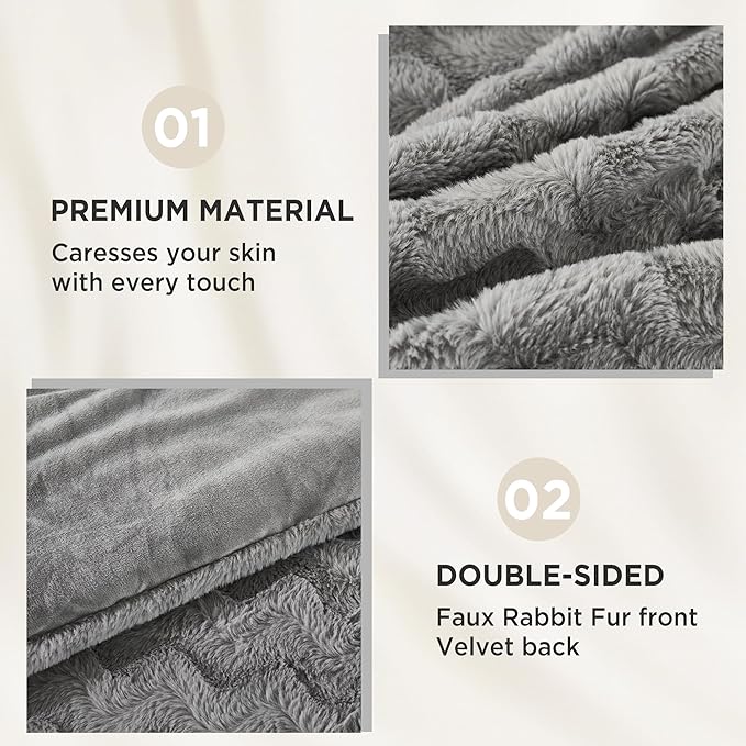 Andency Grey Fleece Comforter Set King, 3 Pieces Fuzzy Fluffy Faux Fur Bedding Comforter, Plush Shaggy Sherpa Bed Set for Winter (104x90Inch Comforter)