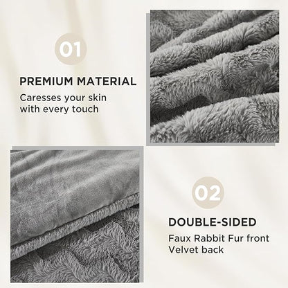 Andency Grey Fleece Comforter Set Queen Size, 3 Pieces Fuzzy Fluffy Faux Fur Bedding Comforter Set for Queen Bed, Warm Plush Shaggy Sherpa Bed Set for Women Man