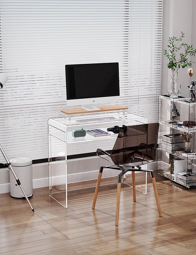 Acrylic Desk Laptop Study Table Home Office Console Table Entrance Table, 33.5'' x 15.7'' x 29.5'' (Clear)