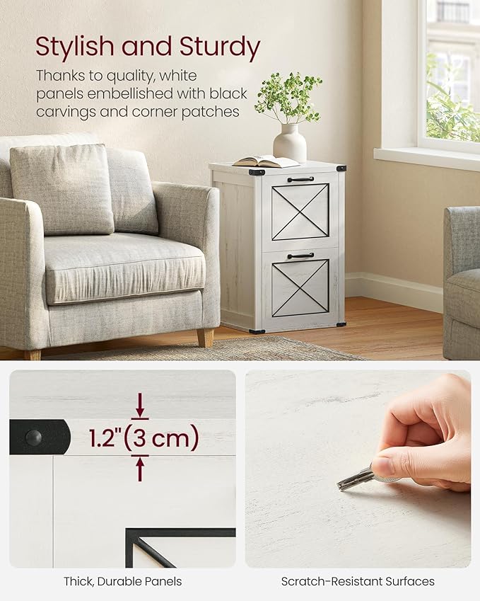 VASAGLE File Cabinet, Filing Cabinet with 2 Drawers, Printer Stand, Fit A4, Letter Size, Hanging File Folders, Modern Farmhouse Style, for Home Office, Study, Rustic White UOFC048T73