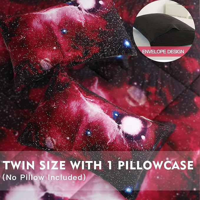 Litanika 3D Galaxy Comforter Twin(66x90lnch), 2 Pieces(1 Galaxy Comforter, 1 Pillowcase), Universe Outer Space Comforter, Microfiber Bedding Set for Boy Girl Kid Teen
