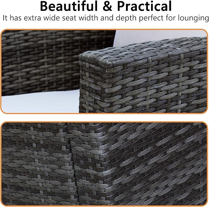 4 Piece Patio Furniture Sets, All-Weather Wicker Conversation Sets, Outdoor Rattan Sectional Sofa Chair with Cushions and Coffee Table for balcony, garden, backyard, Grey