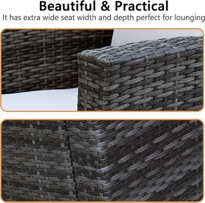 4 Piece Patio Furniture Sets, All-Weather Wicker Conversation Sets, Outdoor Rattan Sectional Sofa Chair with Cushions and Coffee Table for balcony, garden, backyard, Grey