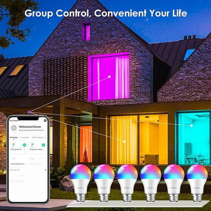 Smart Light Bulbs 8Pack,100W Equivalent Smart Bulb Work with Alexa Google Assistant, RGB Color Changing WiFi Bulb, Music Synic 2.4GHz WiFi & Bluetooth Multicolor A19 E26 110V Dimmable Light Bulbs