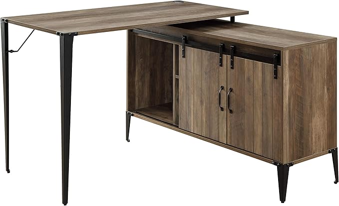 NicBex Laik-DW-00068-DX Desks, 48" W x 48" D x 31" H, Rustic Oak+Black