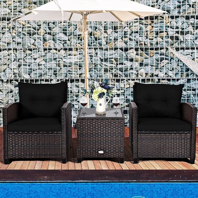 3 PCS Patio Furniture Set, OneSize, Black