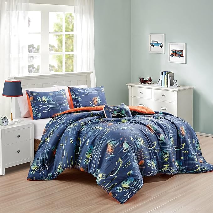 for Kids Game Boy 4-Piece Comforter Set - Beautiful Motif Design Bedding Set with Embrodery Print