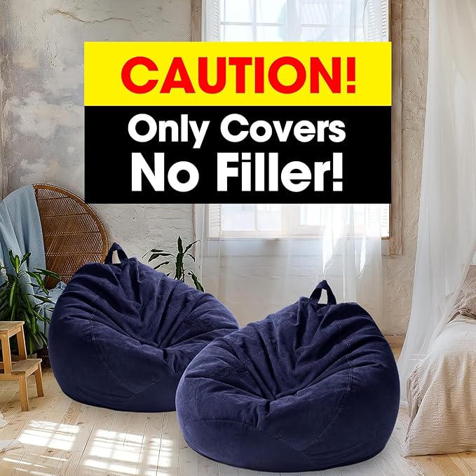 2 Pcs Bean Bag Cover Stuffed Animal Storage Bean Bag Chair Cover Soft Corduroy Stuffed Animal Bean Bag Storage for Kids Adults Indoor Bedroom Organizing Plush Toys (Blue,200l)