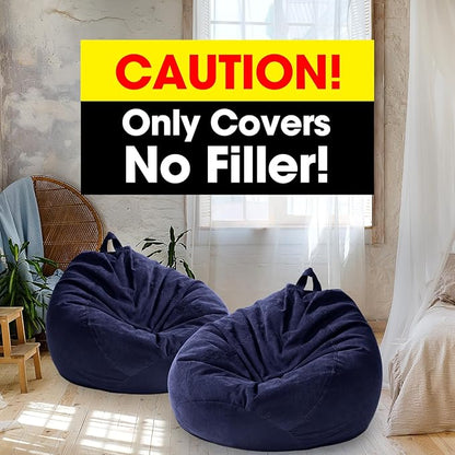 2 Pcs Bean Bag Cover Stuffed Animal Storage Bean Bag Chair Cover Soft Corduroy Stuffed Animal Bean Bag Storage for Kids Adults Indoor Bedroom Organizing Plush Toys (Blue,200l)