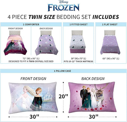 Disney Frozen 2 Kids Bedding Super Soft Comforter And Sheet Set, 4 Piece Twin Size, "Official" Disney Product By Franco