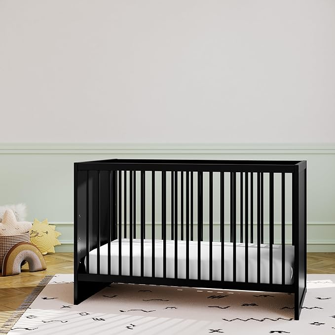 Storkcraft Calabasas 3-in-1 Convertible Crib (Black) – GREENGUARD Gold Certified, Fits Standard Crib Mattress, Converts to Toddler Bed, Modern Style, Easy 30-Minute Assembly