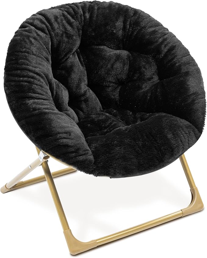 Milliard Mini Cozy Chair for Kids, Sensory Faux Fur Folding Saucer Chair for Toddlers, Black