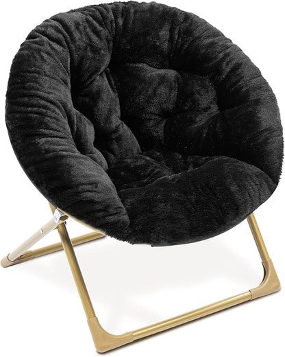 Milliard Mini Cozy Chair for Kids, Sensory Faux Fur Folding Saucer Chair for Toddlers, Black