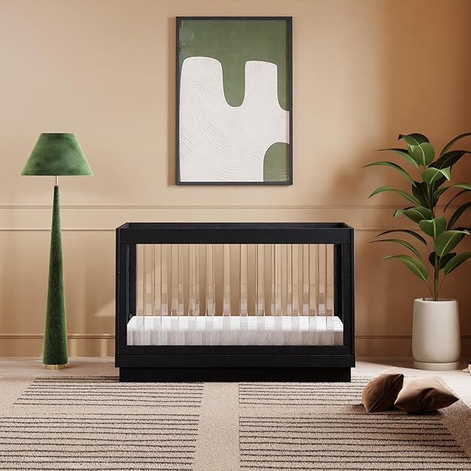 Babyletto Harlow Acrylic 3-in-1 Convertible Crib with Toddler Bed Conversion Kit in Black with Acrylic Slats, Greenguard Gold Certified