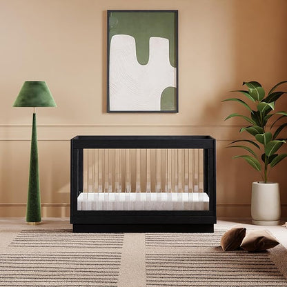 Babyletto Harlow Acrylic 3-in-1 Convertible Crib with Toddler Bed Conversion Kit in Black with Acrylic Slats, Greenguard Gold Certified