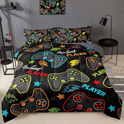 5 pieces Gamer Comforter Set for Boys Gaming bedding set Twin Size,Video Game Controller Comforter for Boys Kids Adult 3D Gamepad Microfiber Bed in A Bag Sets3011,Twin