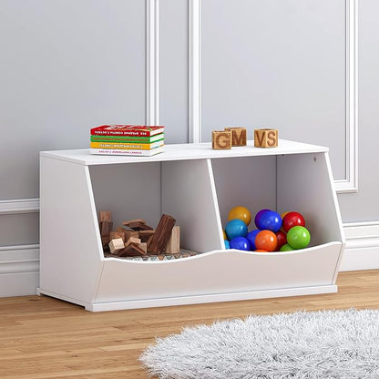 UTEX Toy Storage Organizer,Stackable Kids Toy Storage Cubby with 2 Bins,Toy Boxes and Storage for Playroom,Bedroom,Nursery School,White