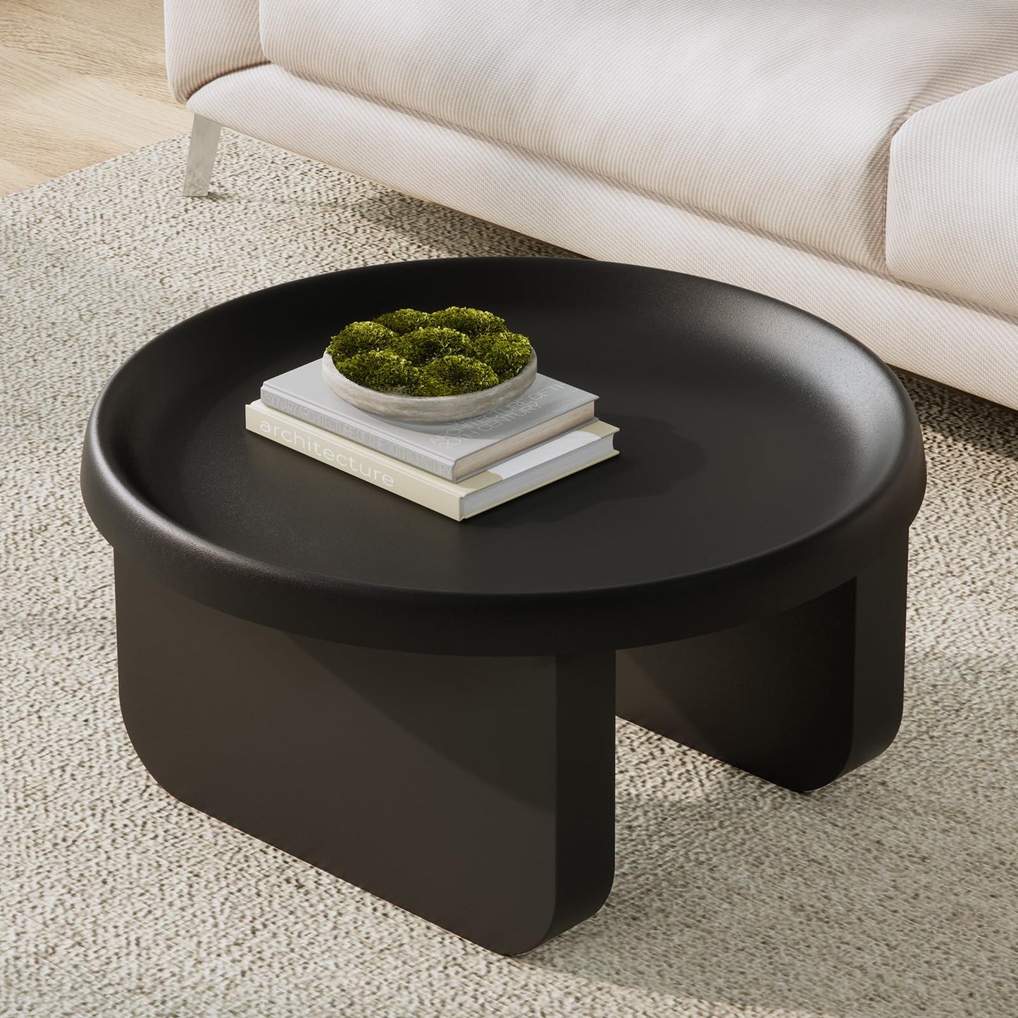 Round Coffee Table,Modern Coffee Table,Unique Circle Coffee Tables,Metal Center Table for Living Room (Black, 29.5 x 16.5)