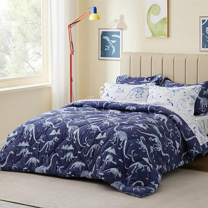Twin Comforter Set for Boys,5 Pieces Dinosaur Kids Bedroom Bedding with Sheets and Pillowcase,Super Soft Lightweight for All Seasons,Blue,Machine Washable