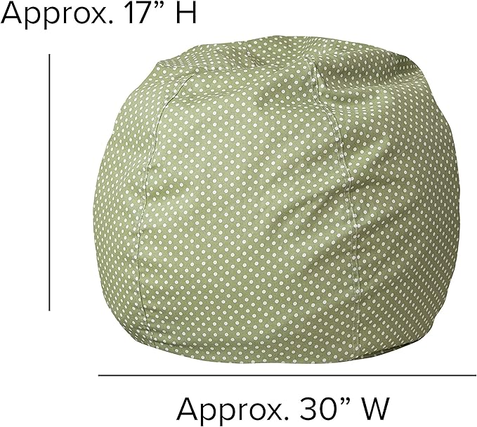 Flash Furniture Dillon Small Bean Bag Chair for Kids and Teens, Foam-Filled Beanbag Chair with Machine Washable Cover, Green Polka Dot