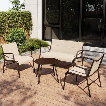 EAST OAK Outdoor Conversation Waterproof patio furniture set, 4-Pieces, Beige