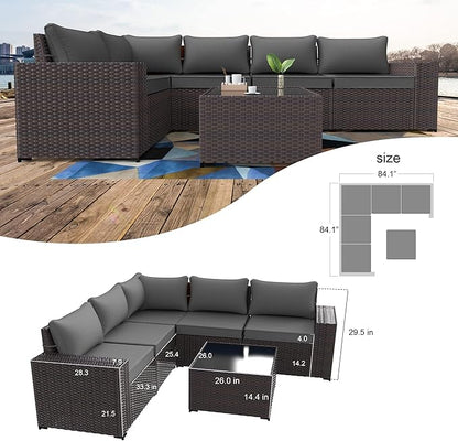 Kullavik 6PCS Outdoor Patio Furniture Set PE Wicker Rattan Sectional Sofa Patio Conversation Sets,Grey