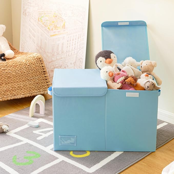 GRANNY SAYS Toy Chest with Lids, Foldable Toy Storage Organizer with Handles, Stuffed Animal Storage for Nursery Room Playroom, Living Room, Large Toy Box for Boys and Girls, Light Blue