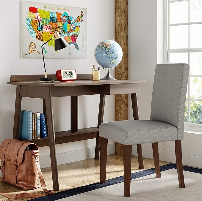 Finch Darren Home Office Drawer Mid Century Accent Desk, 43 Inch Wide Simple Modern Study Table, Walnut Brown