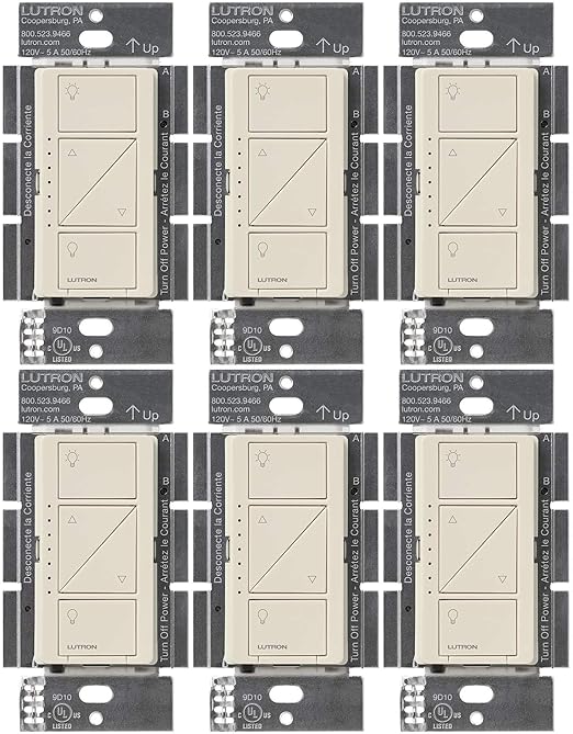 Lutron Caseta Original Smart Dimmer Switch (Lutron Smart Hub Required), for LED Lights, 150 Watt, Single-Pole/3-Way, No Neutral Required, PD-6WCL-LA 6-PACK, Light Almond, 6 Pack