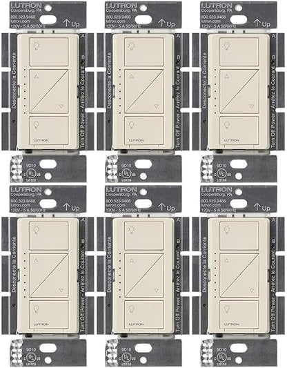 Lutron Caseta Original Smart Dimmer Switch (Lutron Smart Hub Required), for LED Lights, 150 Watt, Single-Pole/3-Way, No Neutral Required, PD-6WCL-LA 6-PACK, Light Almond, 6 Pack