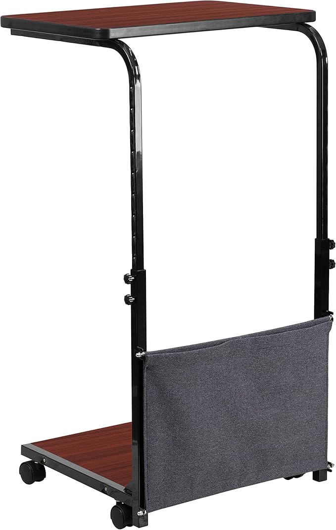 Flash Furniture Charger Mobile Sit-Down, Stand-Up Mahogany Computer Ergonomic Desk with Removable Pouch (Adjustable Range 27'' - 46.5'')