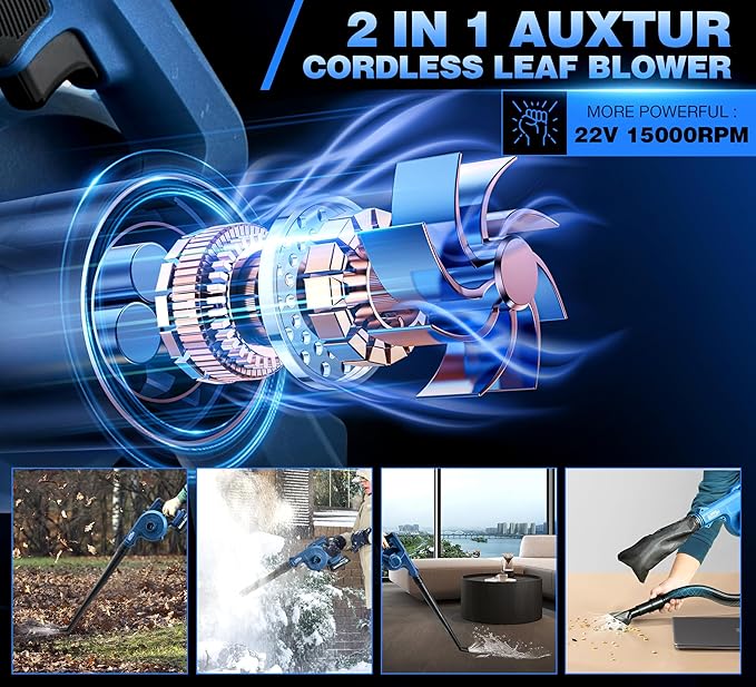 Cordless Leaf Blower with Battery and Charger,22V Lightweight and Efficient Battery Powered Blower,150CFM Portable and Compact Yard Blower,Rechargeable Motor Versatile Electric Blower