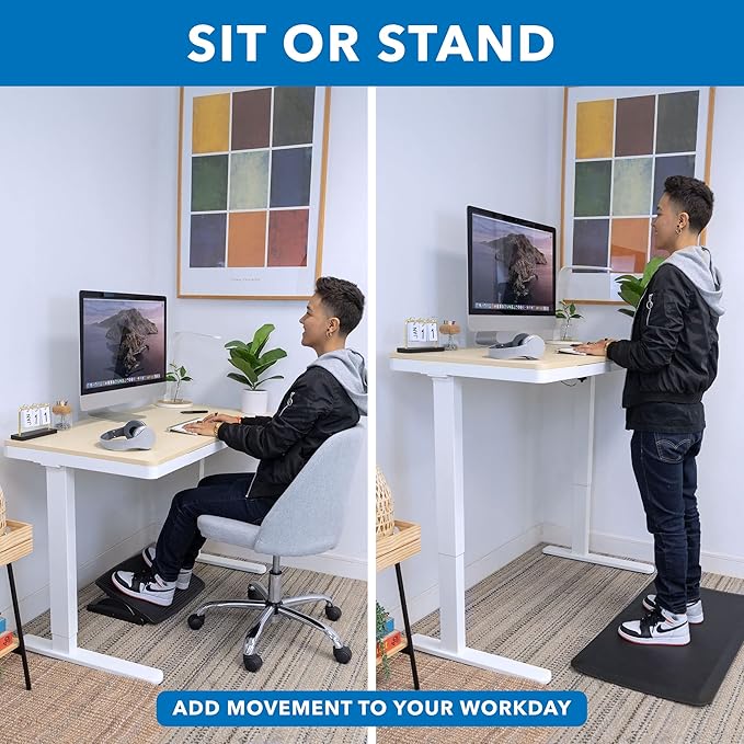 Mount-It! 47.2" Wide x 28.3" Deep Electric Height Adjustable Desk, Ergonomic Standing Workspace, Height Adjustment up to 46.5" Tall, Large Desktop, USB Ports, Drawer, Home Office, White, Maple Top