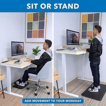Mount-It! 47.2" Wide x 28.3" Deep Electric Height Adjustable Desk, Ergonomic Standing Workspace, Height Adjustment up to 46.5" Tall, Large Desktop, USB Ports, Drawer, Home Office, White, Maple Top