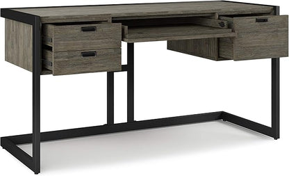 SIMPLIHOME Hampden SOLID ACACIA WOOD Modern Industrial 60 Inch Wide Desk in Weathered Grey, For the Office Desk, Writing Table, Workstation and Study Table