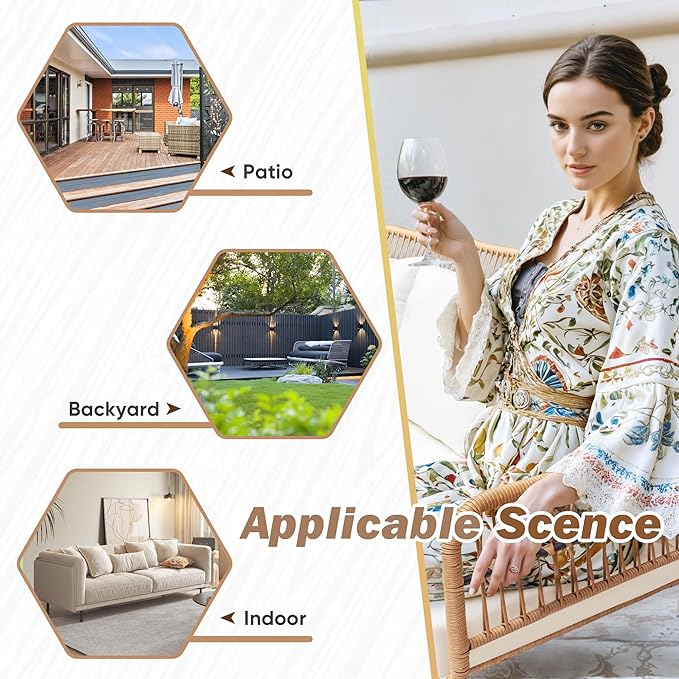 Greesum Outdoor Rope Woven Patio Furniture L-Shaped Conversation Sectional Sofa Set Detachable Lounger for Backyard Porch with Thick Cushions & Long Table, White