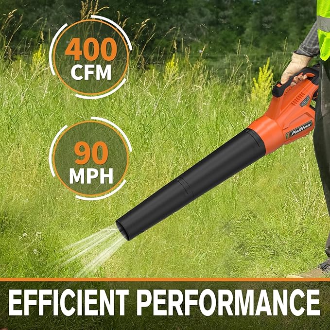 Leaf Blower 20V Leaf Blower Cordless with 4.0Ah Battery and Charger, High Power 400 CFM Electric Leaf Blower, Lightweight Handheld Cordless Blower for Lawn Care Yard Patio Garden Leaves Snow (Orange)