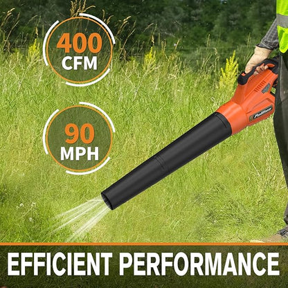 Leaf Blower 20V Leaf Blower Cordless with 4.0Ah Battery and Charger, High Power 400 CFM Electric Leaf Blower, Lightweight Handheld Cordless Blower for Lawn Care Yard Patio Garden Leaves Snow (Orange)