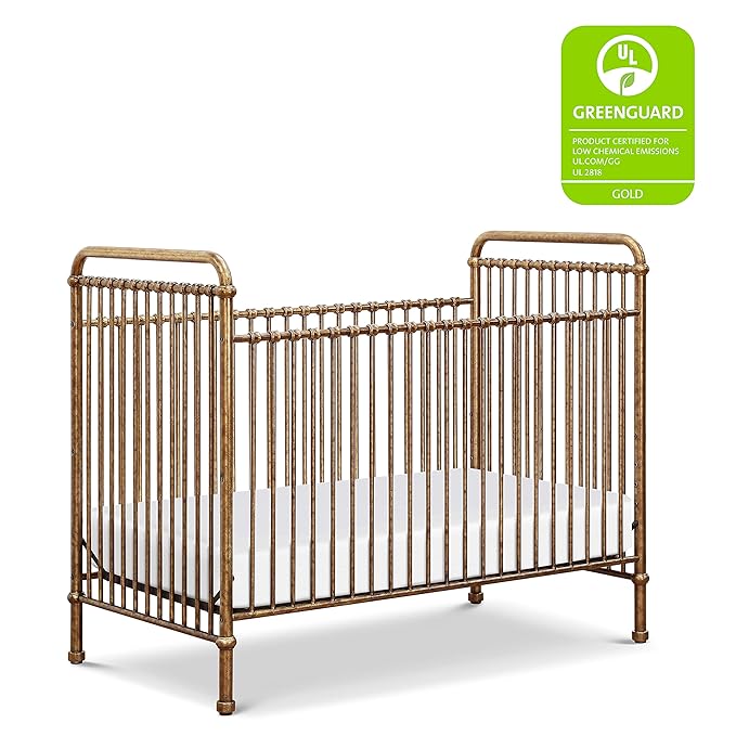 NAMESAKE Abigail 3-in-1 Convertible Metal Crib in Vintage Gold, Greenguard Gold Certified