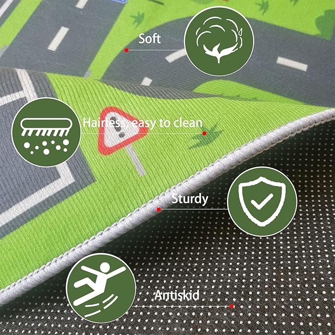 Car Rug Play Mat, Road Rug Carpet for Kids, City Life Educational Road Traffic Carpet for Ages 3-12 Years Old(140×200cm/55×79inch)