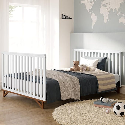 Storkcraft Santa Monica 5-in-1 Convertible Crib (White with Vintage Driftwood) – GREENGUARD Gold Certified, Modern Design, Two-Tone Baby Crib, Converts to Toddler Bed, Daybed and Full-Size Bed