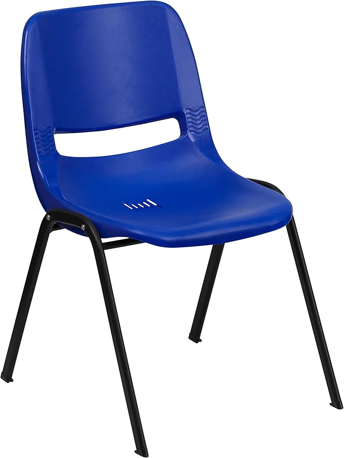 Flash Furniture HERCULES Series 661 lb. Capacity Navy Ergonomic Shell Stack Chair with Black Frame and 16'' Seat Height