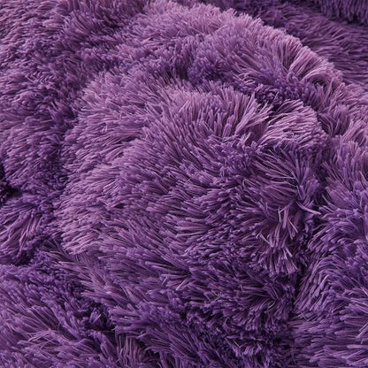 Fluffy dark purple comforters Cover twin size - Ultra Soft Plush red bedding Sets 2 Pieces (1 faux fur comforter Cover + 1 fuzzy pillow case) girls shaggy purple twin bed set (Dark purple, Twin)