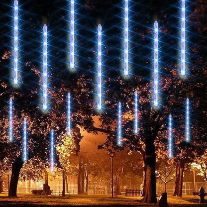 Dazzle Bright Christmas Lights Outdoor, 288LED Meteor Shower Rain Lights 12 Inch 8 Tubes, Waterproof Plug in Falling Icicle Lights Christmas Decorations for Xmas Tree Yard House Decor (Blue)