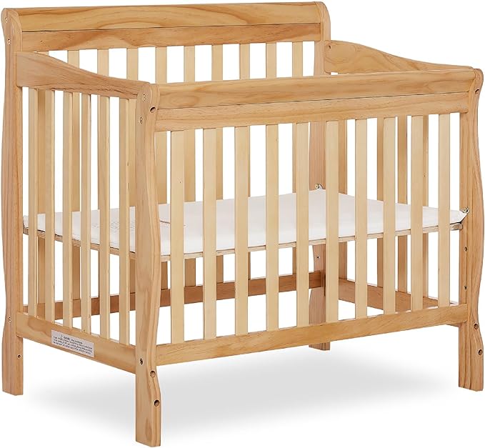 Aden 4-in-1 Convertible Mini Crib In Natural, Greenguard Gold Certified, Non-Toxic Finish, New Zealand Pinewood, With 3 Mattress Height Settings