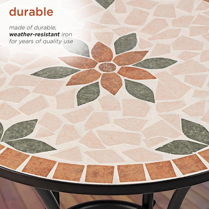 Alpine Corporation Indoor/Outdoor 3-Piece Mosaic Bistro Set Folding Table and Chairs Patio Seating, Tan
