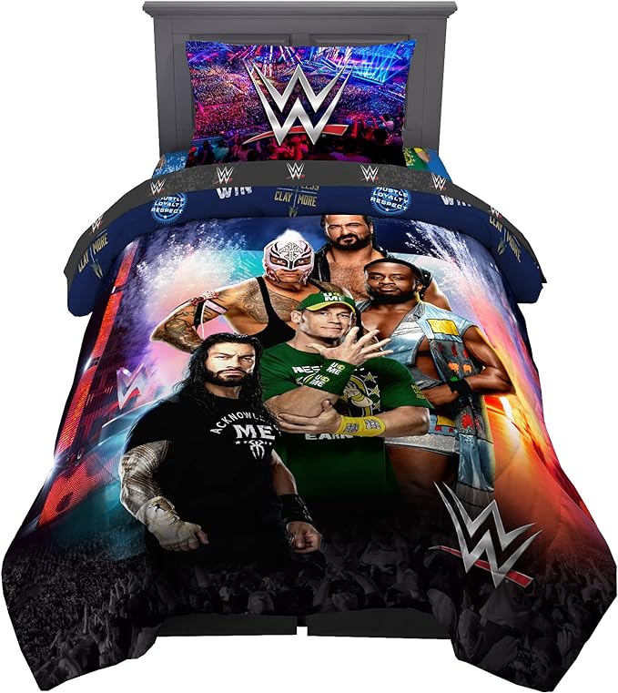 Franco Kids Bedding Super Soft Comforter and Sheet Set, 4 Piece Twin Size, WWE