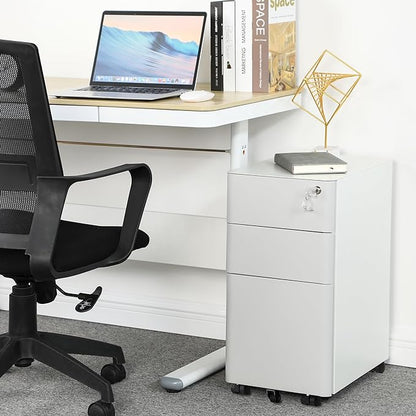 YITAHOME 3-Drawer Metal Filing Cabinet Office Drawers with Keys, Compact Slim Portable File Cabinet, Pre-Built Office Storage Cabinet for A4/Letter/Legal (Gray and White)