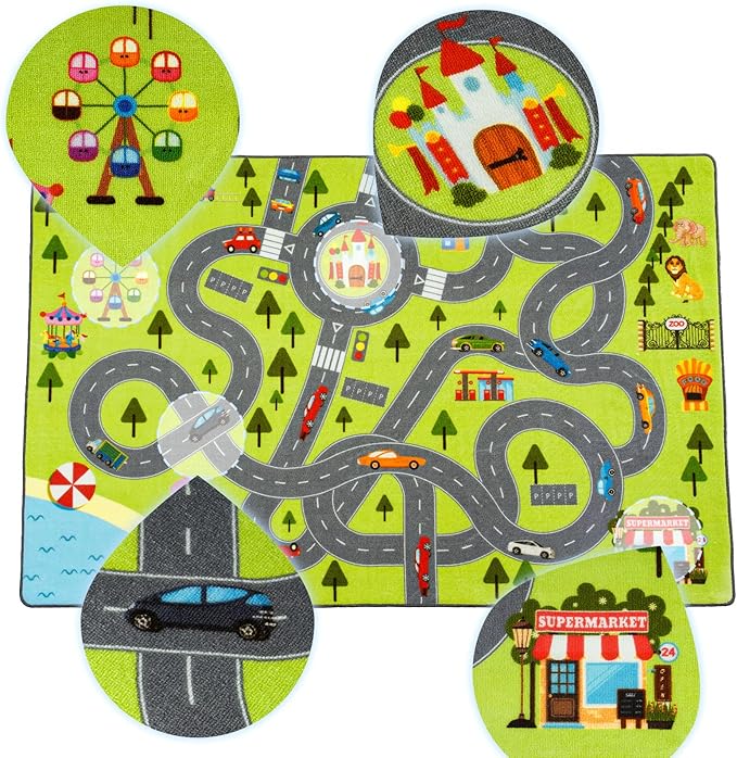 HOMORE Kids Play Mat Rug, Fun and Educational City Play Rug for Hot Wheels Track Racing and Toys, Kids Carpet Playmat Area Rug for Children Bedroom Play Room Nursery, 4x6 Feet