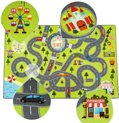 HOMORE Kids Play Mat Rug, Fun and Educational City Play Rug for Hot Wheels Track Racing and Toys, Kids Carpet Playmat Area Rug for Children Bedroom Play Room Nursery, 4x6 Feet